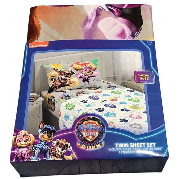 Paw Patrol Mighty Movie Twin Sheet Set 1 Flat Sheet 1 Fitted Sheet 1 Pillowcase - Picture 3 of 3